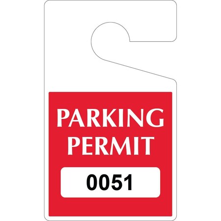 Lustre-Cal Economy Hanging Parking Permit Dark Red 5in x 3in  20mil Plastic Serialized 051-100, 50PK 253378201Rd0051